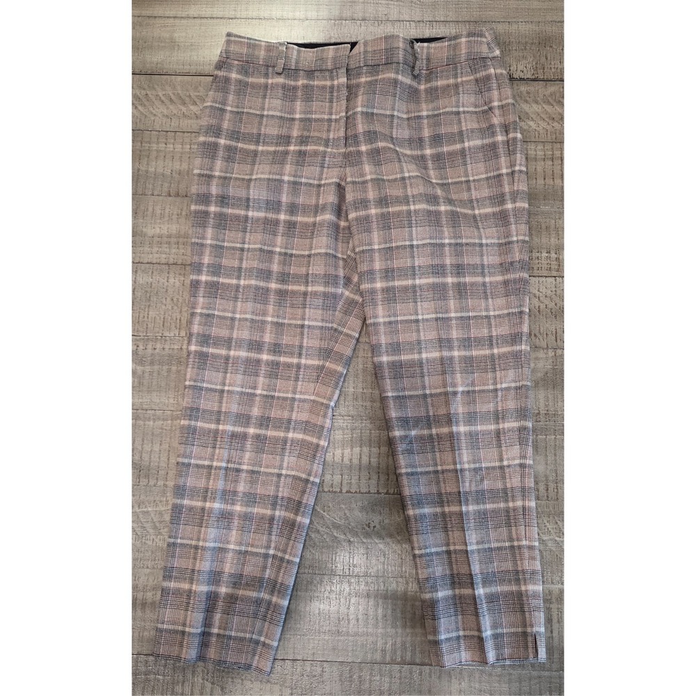 Talbots Hampshire Ankle Pants Tan Multi Plaid Wool Blend Size 12 Womens